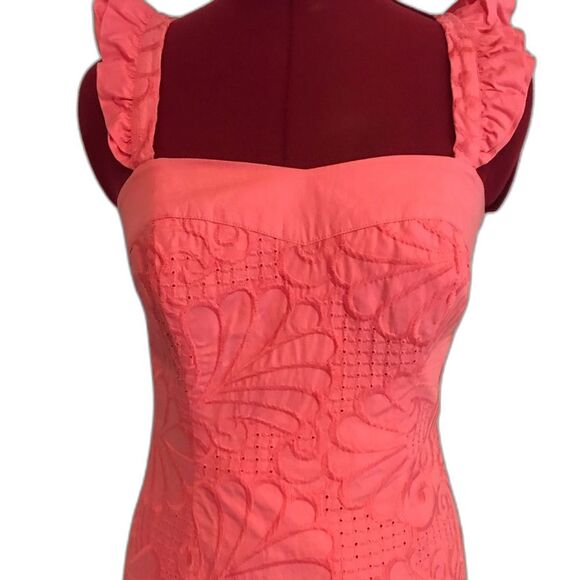 Lilly Pulitzer Serafina Dress Size 2 Pink Salmon A Dollop of Scallop Eyelet - Picture 6 of 11